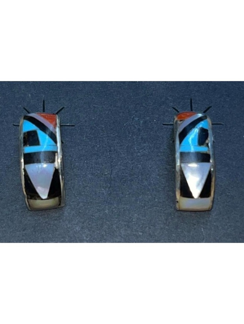 Zuni turquoise multi earrings inlay sterling silver -Delberta Boone